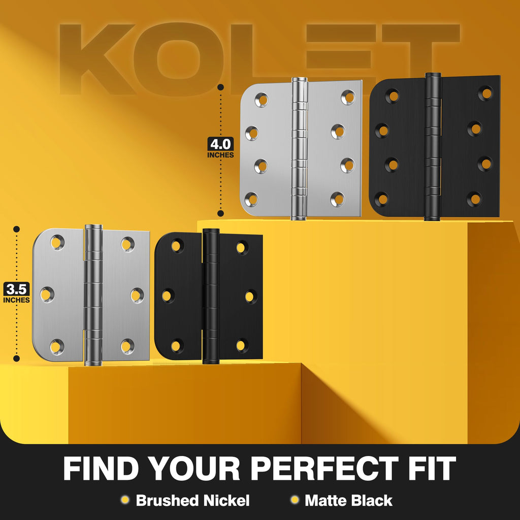 3.5 Inch Ball Bearing Door Hinges, Square & 5/8" Radius Corner, 6 Pack
