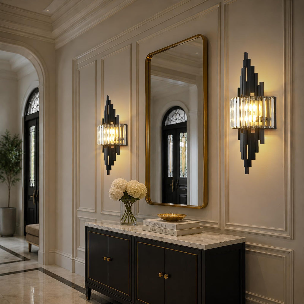 Black Crystal Wall Sconces Mid-Century Modern Luxury Bathroom Sconces Light