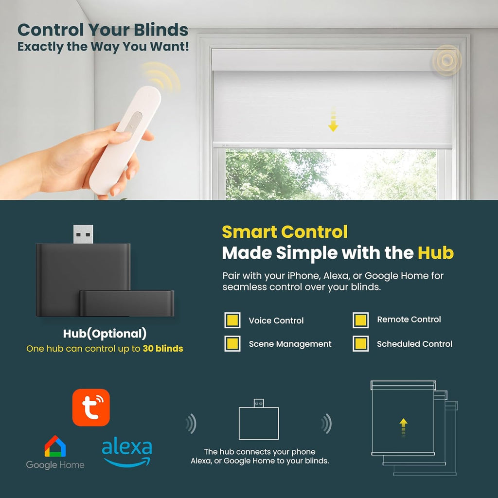 Motorized Blinds No Drill Automatic Blinds for Windows Cordless Roller Shades Electric Blinds with Remote Control
