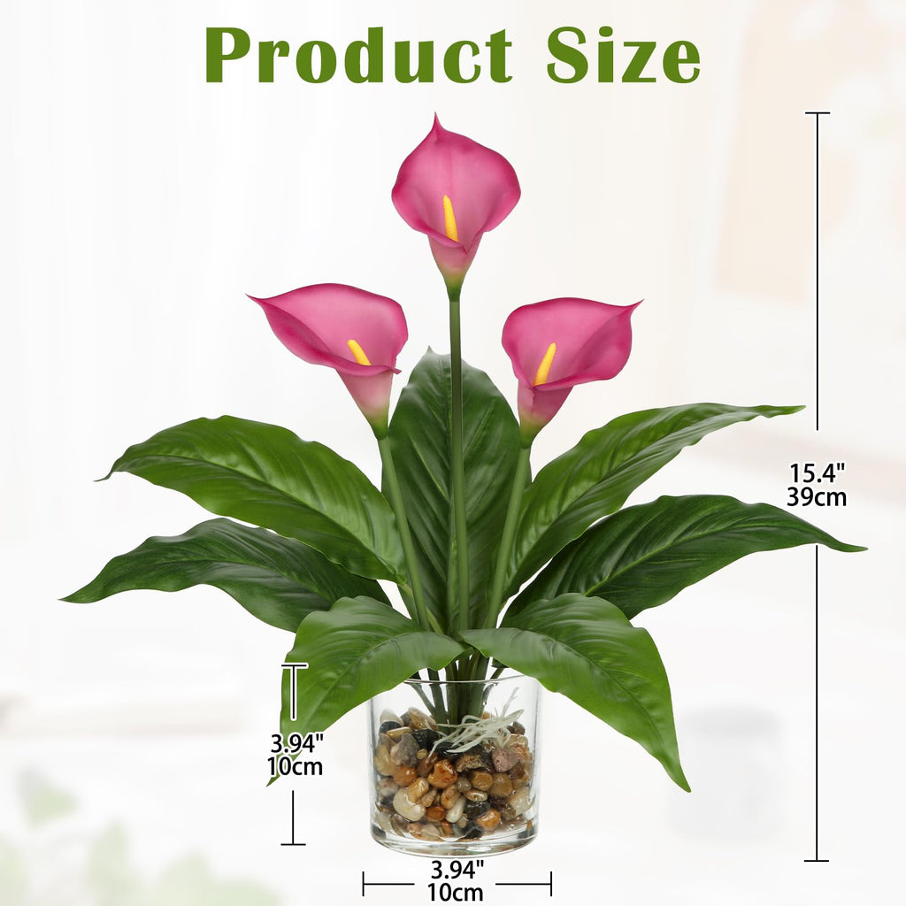 Fake Flowers in Vase 15.4" Purple Calla Lily Artificial Flowers with Vase Tropical Flowers Artificial Realistic Faux