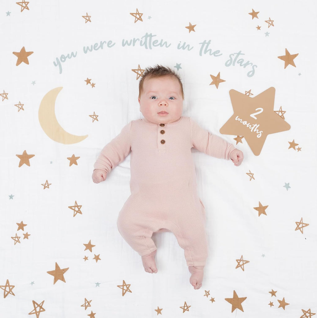 Baby's First Year Milestone Blanket and Card Set | 40in x 40in (Written in the Stars)