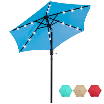 7.5FT Solar Patio Umbrella w/Push Button Tilt & Crank, Sky Blue
