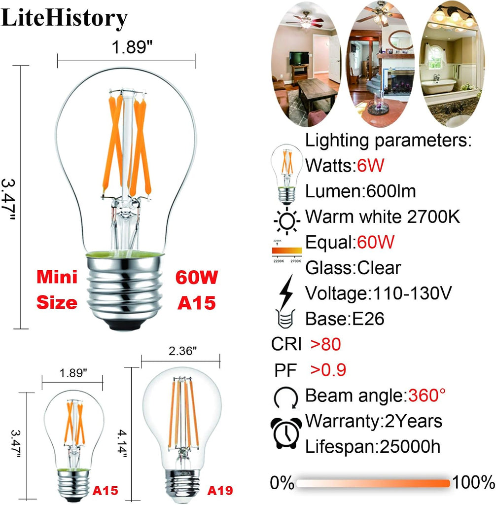 A15 E26 Led Bulb 60 watt,Dimmable,Soft White Light Bulbs,2700K