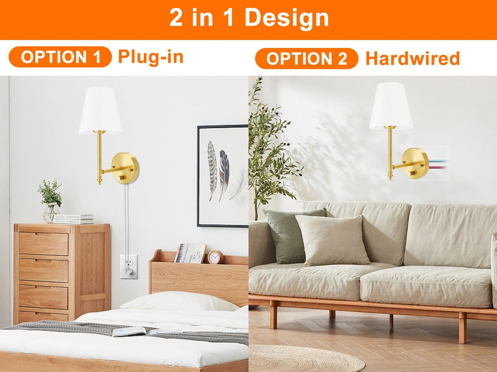 Wall Sconces Set of Two with Remote Control, Dimmable, Adjustable Colors 2700-6500K, Plug in Wall Sconces with White
