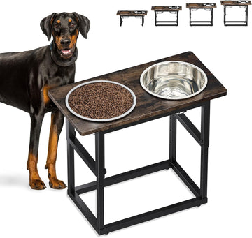 Elevated Dog Bowls for X-Large and Large Breed, 5 Adjustable Heights from 8.2'' - 17.3'', 2 Stainless Steel Bowls