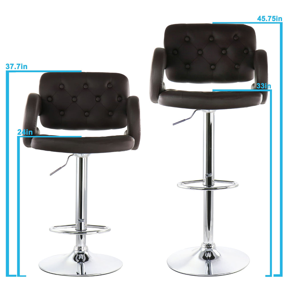 Faux Leather Tufted Bar Stool in Brown with Chrome Base and Adjustable Height