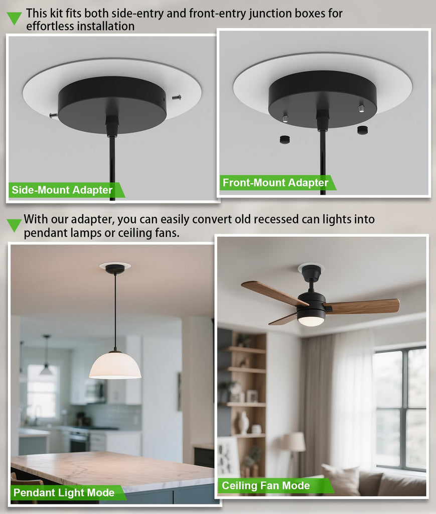 Recessed Can Light Conversion Kit for 5" and 6" Ceiling Fixtures - Pendant/Hanging Light Upgrade, Compatible