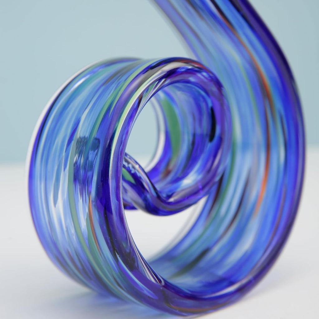 11.4" Tall Hand Blown Glass Sculpture, Murano Style Art , Modern Coastal Home Decor Accent for Shelf