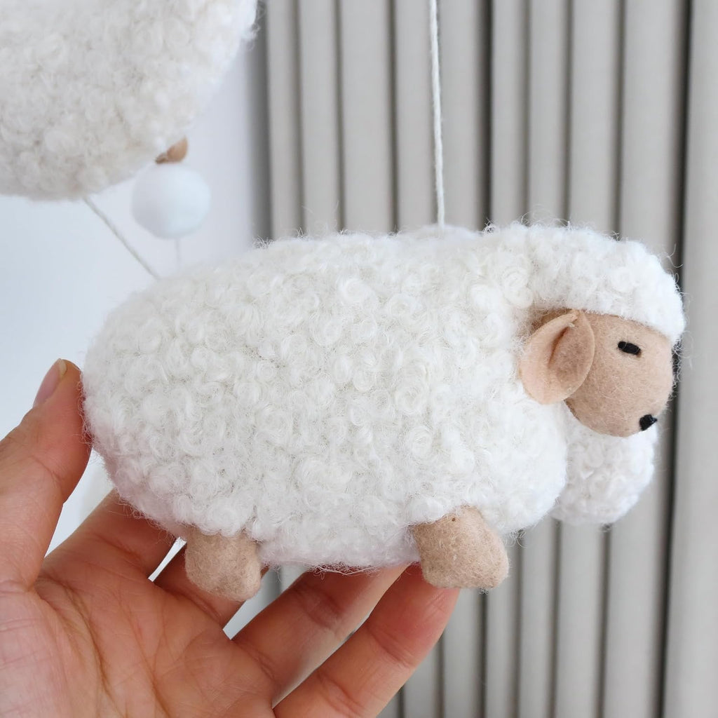 Sheep Baby Mobile for Crib, Cloud Baby Crib Mobile for Girls & Boys, Neutral Crib Toys Hanging, Lamb Baby Mobile