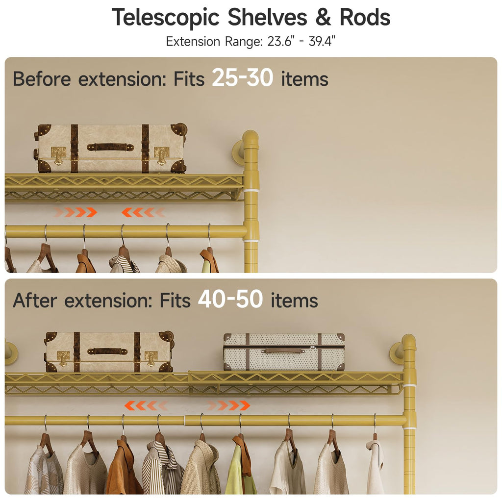 H1 Plus Expandable Wall Mounted Closet System Clothes Rack, Gold