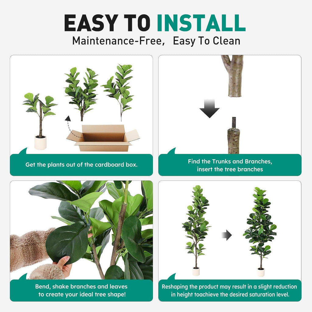 Artificial Fiddle Leaf Fig Tree 7FT with Planter Faux Trees Indoor Tall Artificial Tree, Stable Base, 128 Realistic