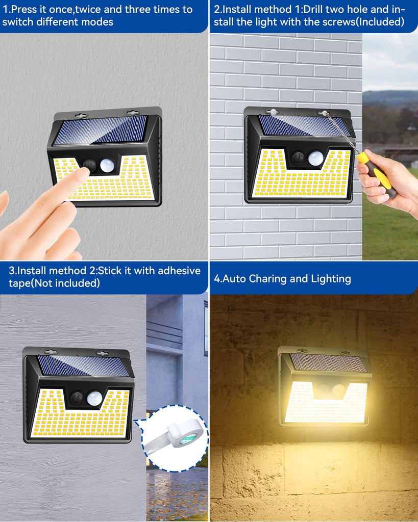 Solar Lights Outdoor Waterproof [8 Pack/], Warm White Motion Sensor Light Ultra-Bright, 3 Modes Solar Fence