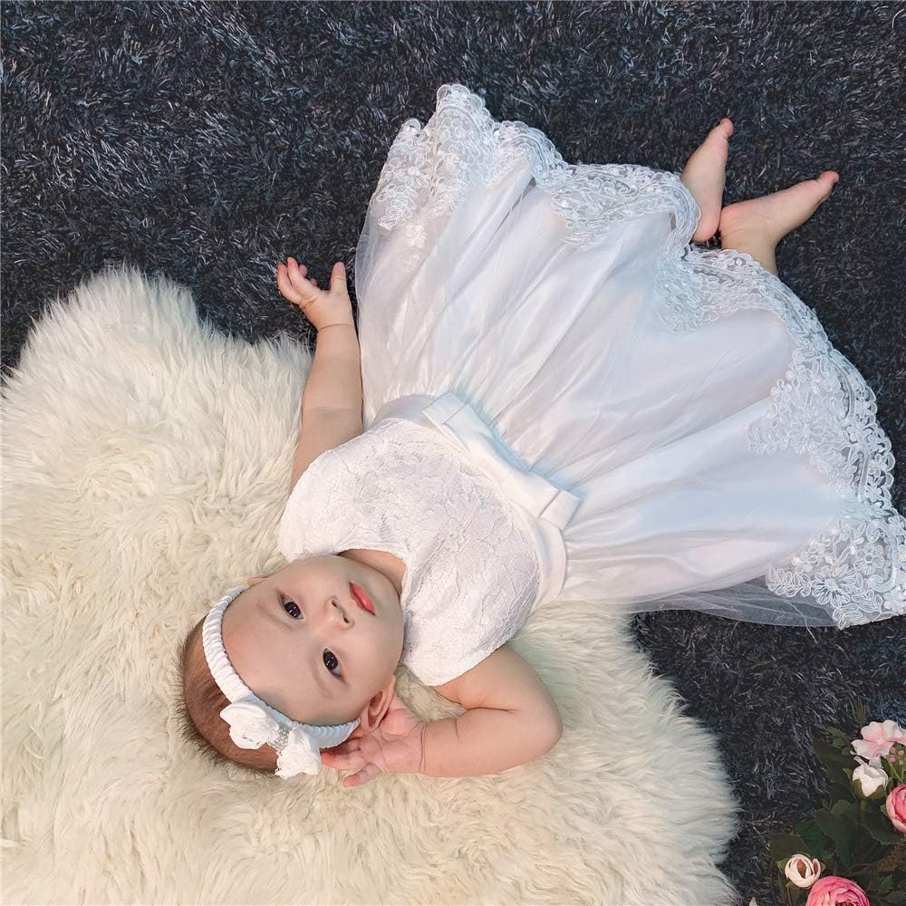Toddler Baby Girl Embroidered Tutu Ball Gown Lace Dresses with Headwear