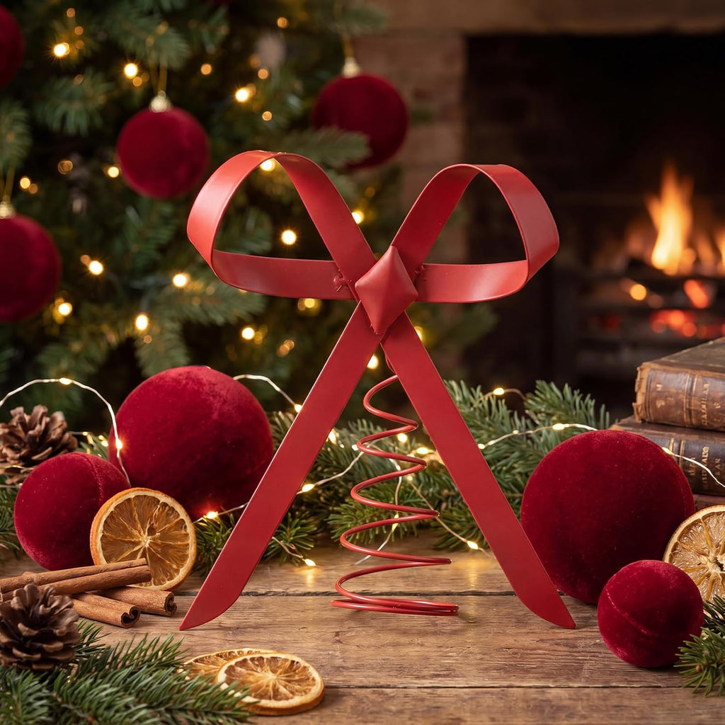 9.84 Inch Red Bow Christmas Tree Topper