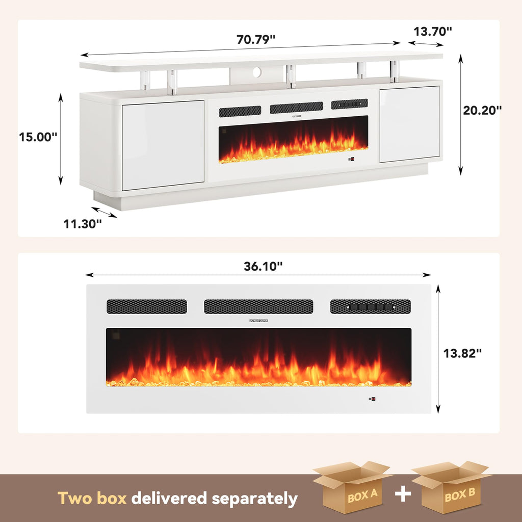 70" Fireplace TV Stand with Double LED Lights for TVs UP to 80", Electric Fireplace Entertainment Center with Storage