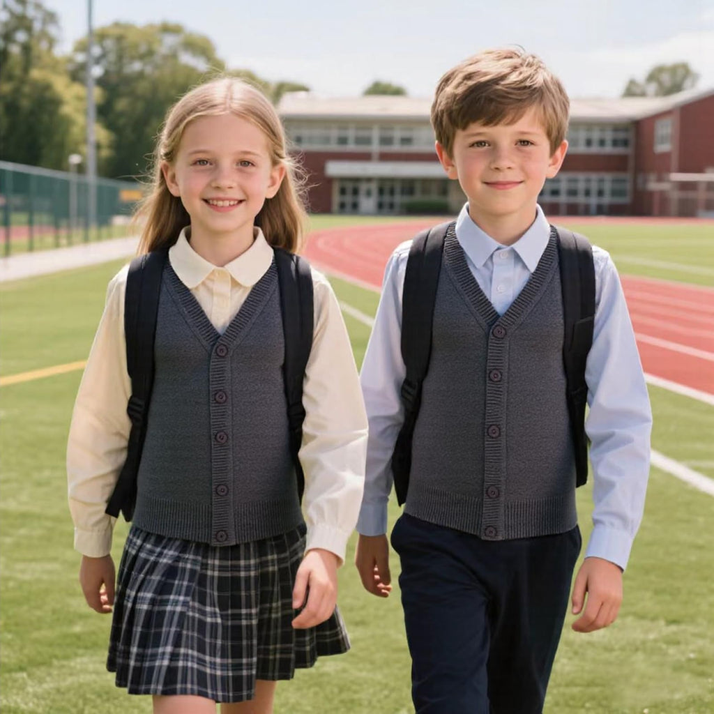 Boys Girls Knitted Vest V-Neck Sleeveless Knitwear Sweater School Uniform Matching Shirt Jumper for Kids