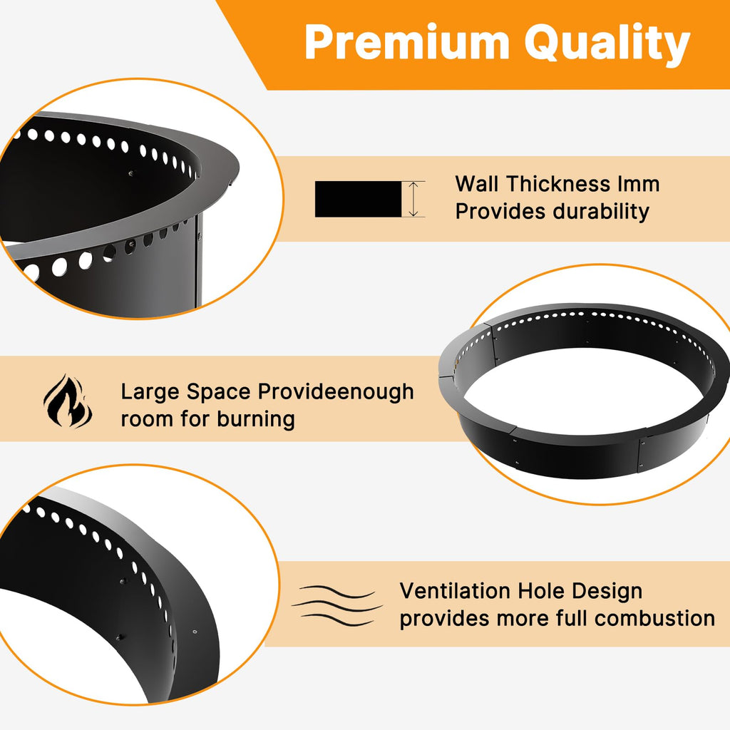 Smokeless Fire Pit Ring, 40-Inch Outer/36-Inch Inner Heavy Duty Large Solid Metal Steel Flower Shape Firepit Rim