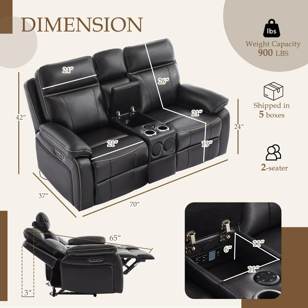 Power Reclining Loveseat with LED Reading Light/Storage Drawer, Power Loveseat Recliner Sofa, Reclining Loveseat with