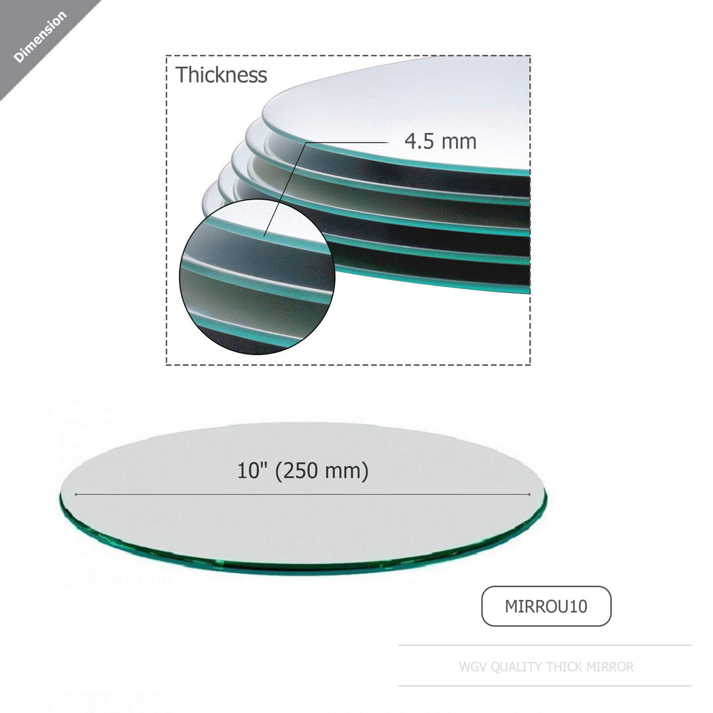 WGV Round Mirror Plate Sets Bulk 10" Diameter, 4.5 mm Thickness, Frameless Sanded Edges, Quality Thick Candle Tray