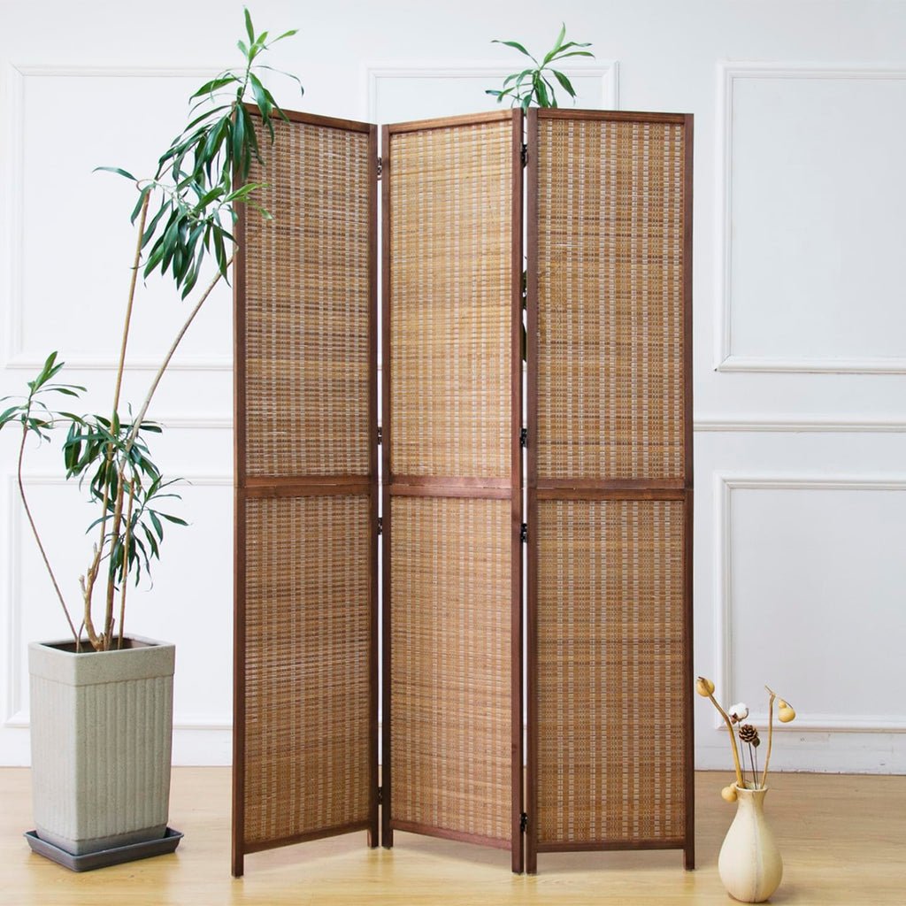 3 Panel Detachable Room Divider, 5.6 ft Tall Two in One Bamboo Privacy Screen (Converts into 2 Low Dividers), Folding