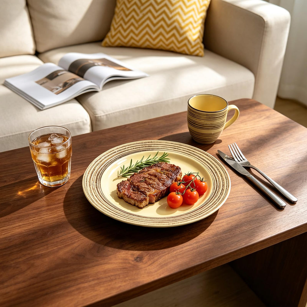 48 Piece Dinnerware Set, Ceramic Plates and Bowls Sets for 8, Microwave and Dishwasher Safe, Handcrafted Tree Bark