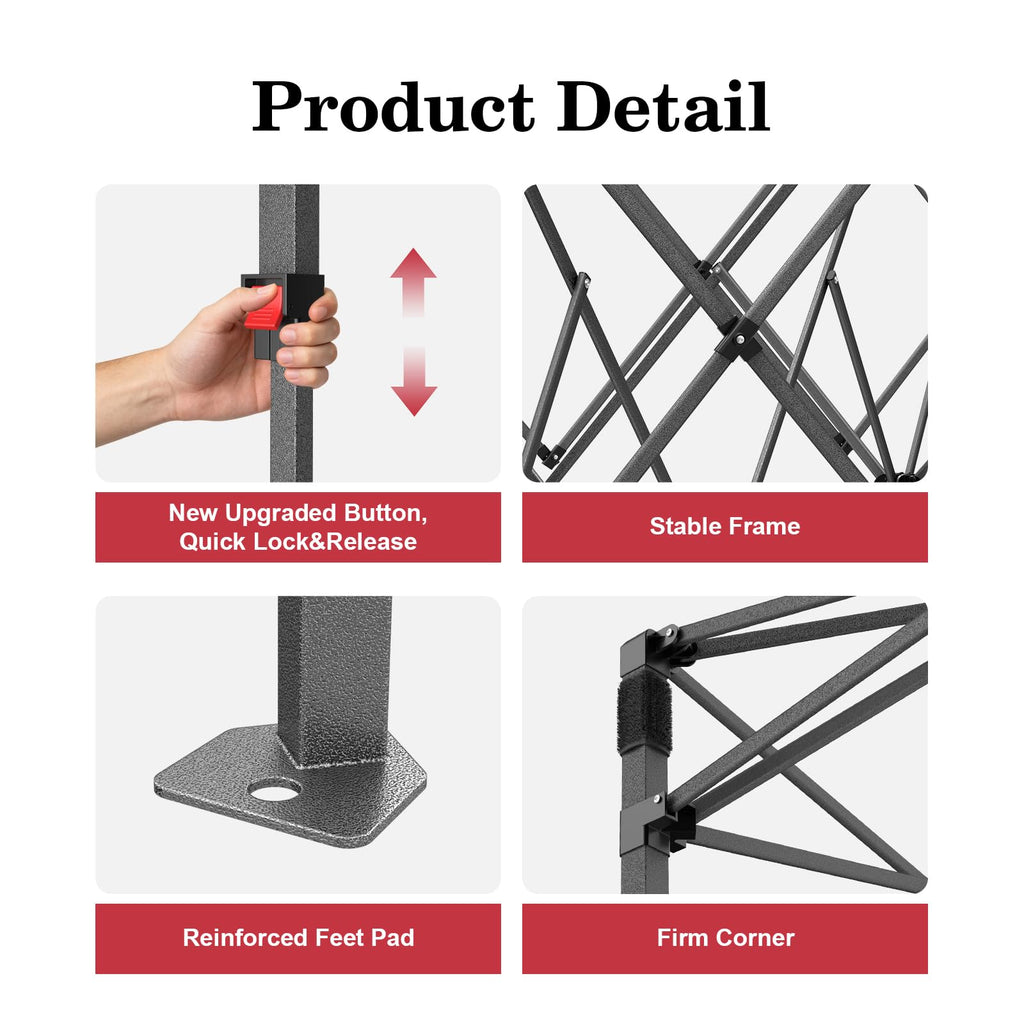 10x10 Pop Up Canopy with Sidewall, One Push Easy Setup, Red