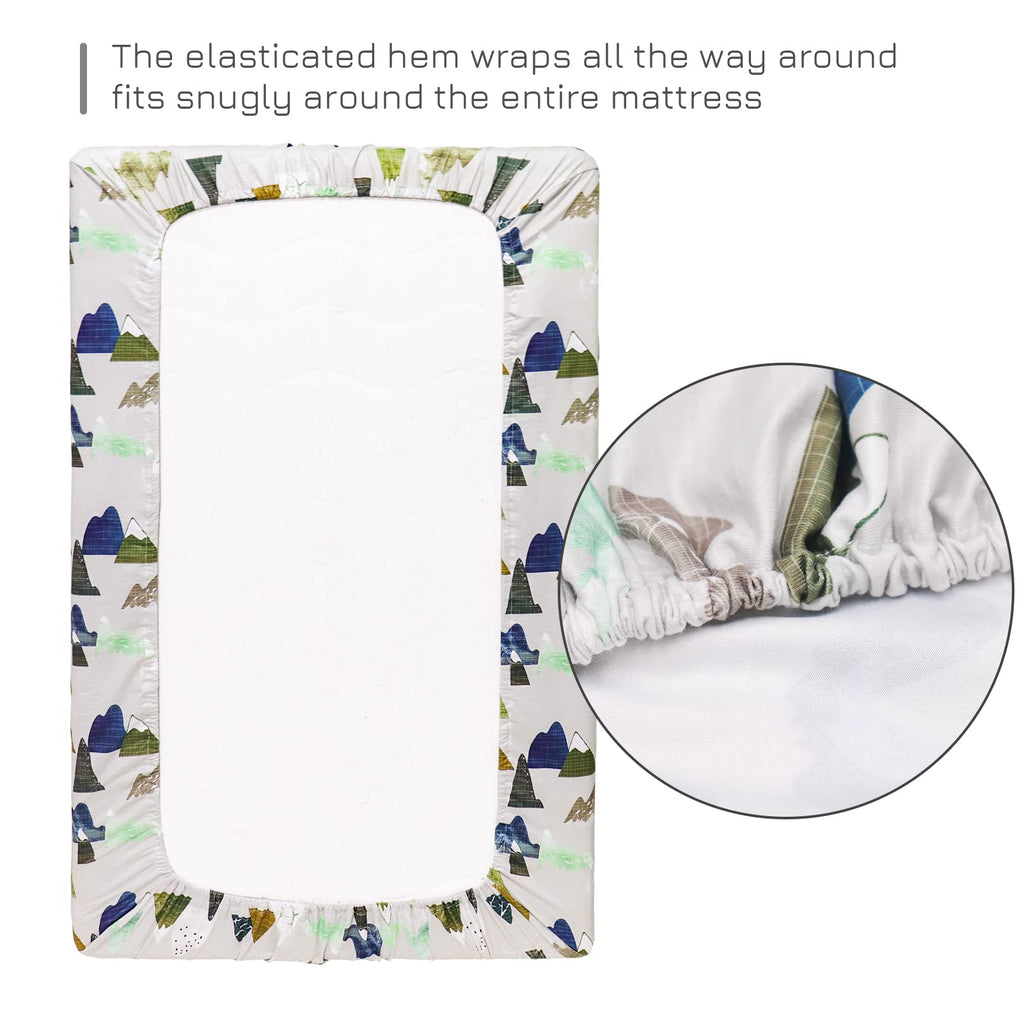 Mini Crib Sheets Mountain Pack N Play Sheets Soft Breathable Portable Playard Cover for Baby Boy