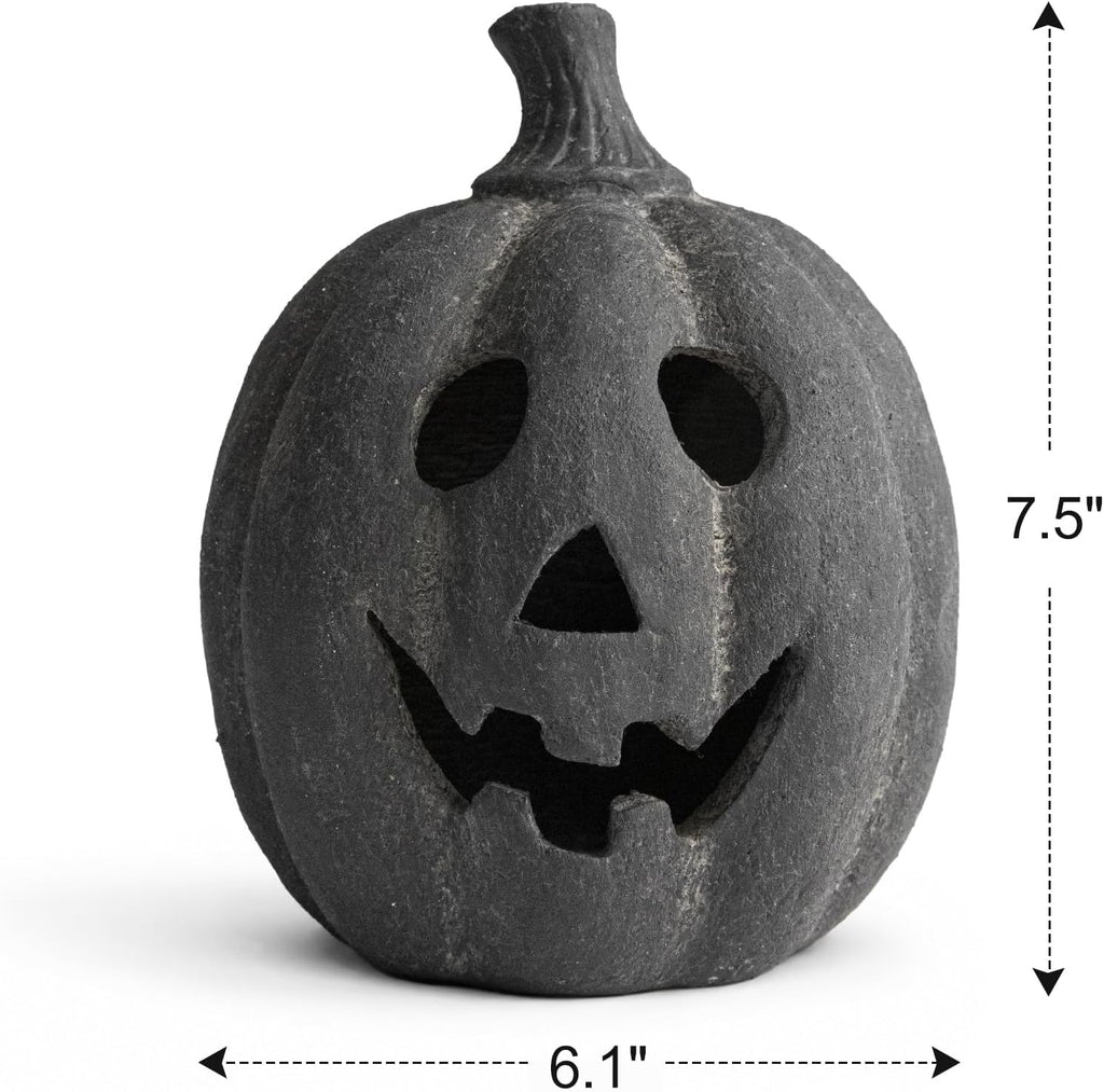 Halloween Decorations - Black Handmade Terracotta Jack O Lantern Pumpkin