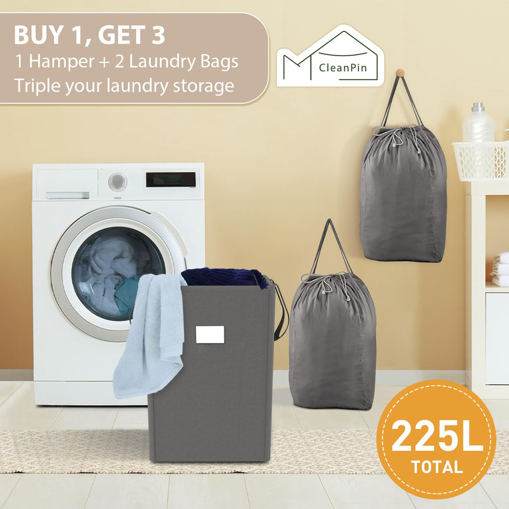 210L Laundry Hamper Collapsible with 2 Washable Laundry Bags, Dirty Clothes Hamper,Laundry Basket with Handles