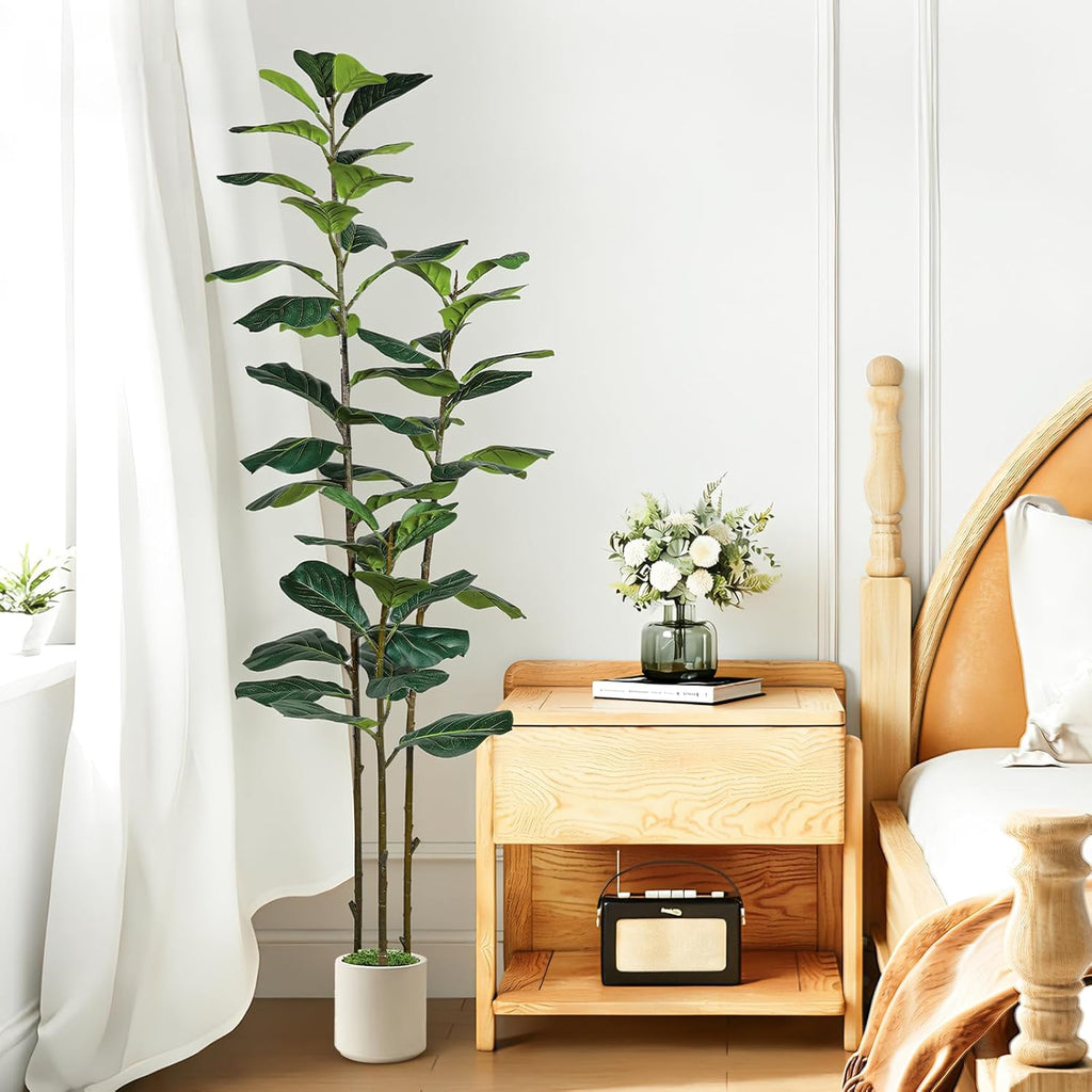 6ft Artificial Fiddle Leaf Fig Tree with Green Moss