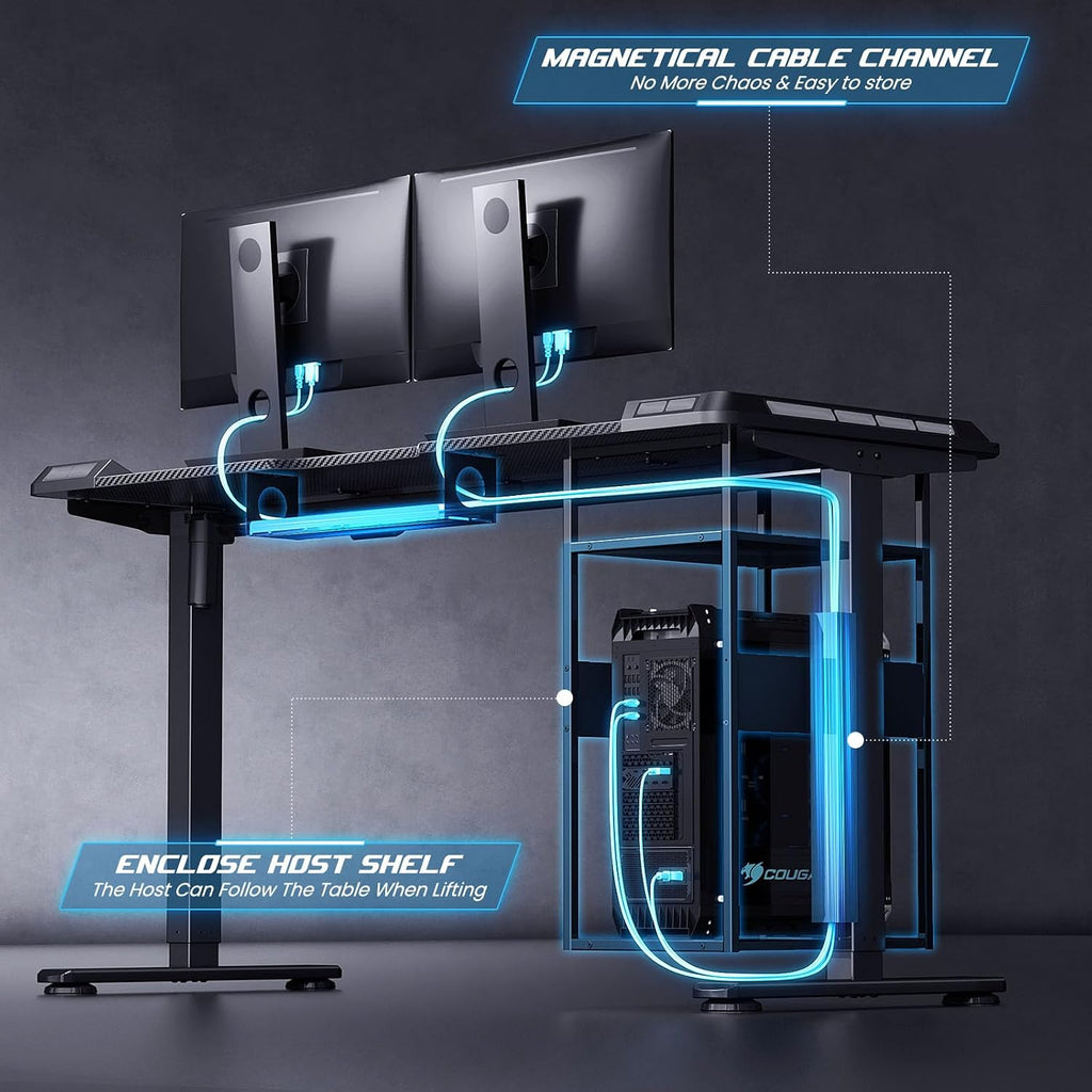 55" x 24" Electric Gaming Standing Desk with LED Lights & Host Shelf | Gaming Desk with Music Sensing APP Control
