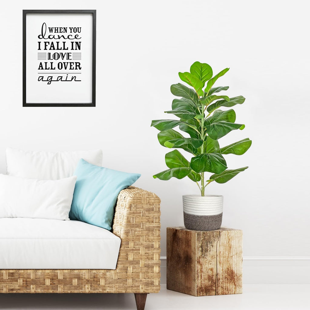 Artificial Fiddle Leaf Fig Tree/Faux Ficus Lyrata Decoration, 30.5" Tall, with Cotton Rope Basket