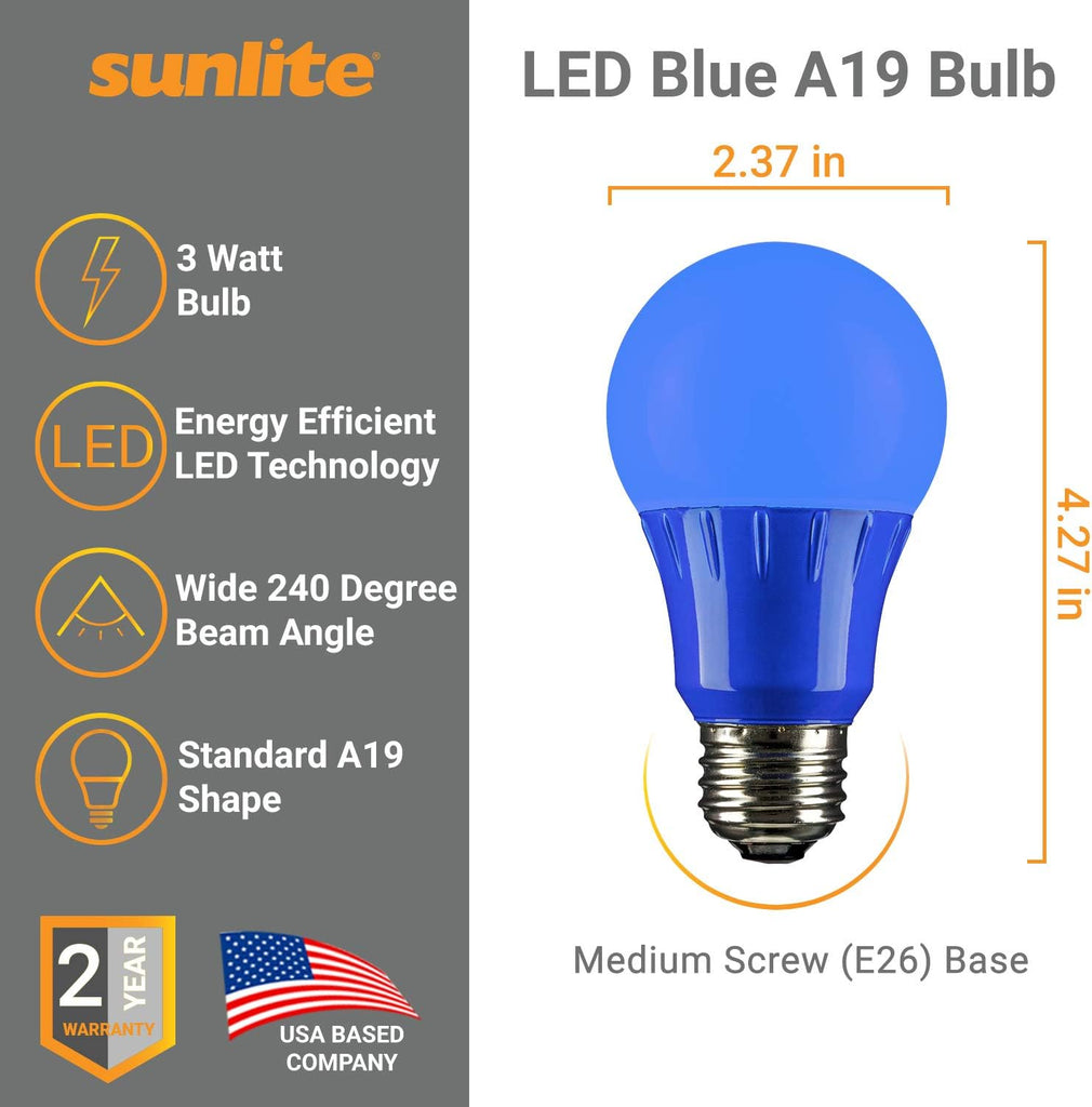 LED A19 Colored Light Bulb, 3 Watts (25w Equivalent), E26 Medium Base, Non-Dimmable, UL Listed, Party Decoration