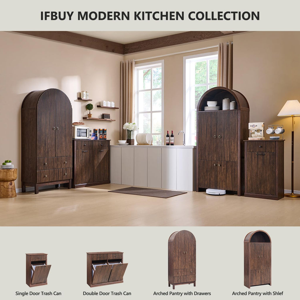 Double Tilt Out Laundry Hamper Cabinet, Modern Trash Cabinet, Brown