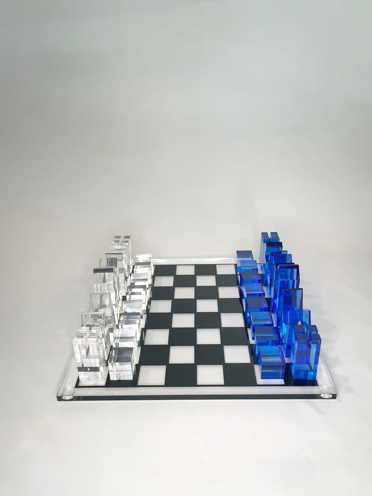 Luxury Acrylic Chess Set, Sophisticated Stylish Design, Multiple Colors Available (Clear/Blue-Azure)