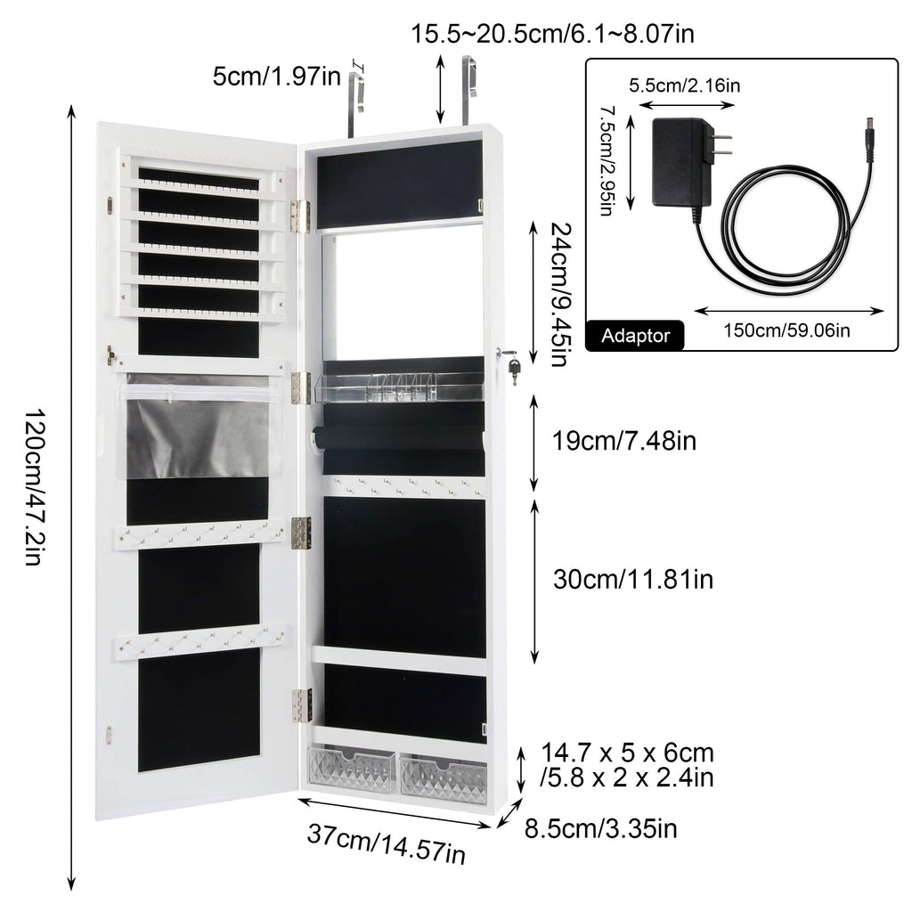 LED Jewelry Cabinet with 3 Colored Light, 47-in Full Length Mirror