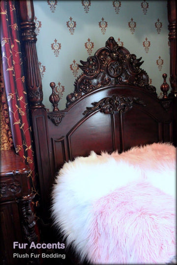 Premium Faux Fur Queen Bedspread,Throw Blanket, Shaggy Faux Fur, Pink and White, Patchwork Quilt Squares Other Sizes