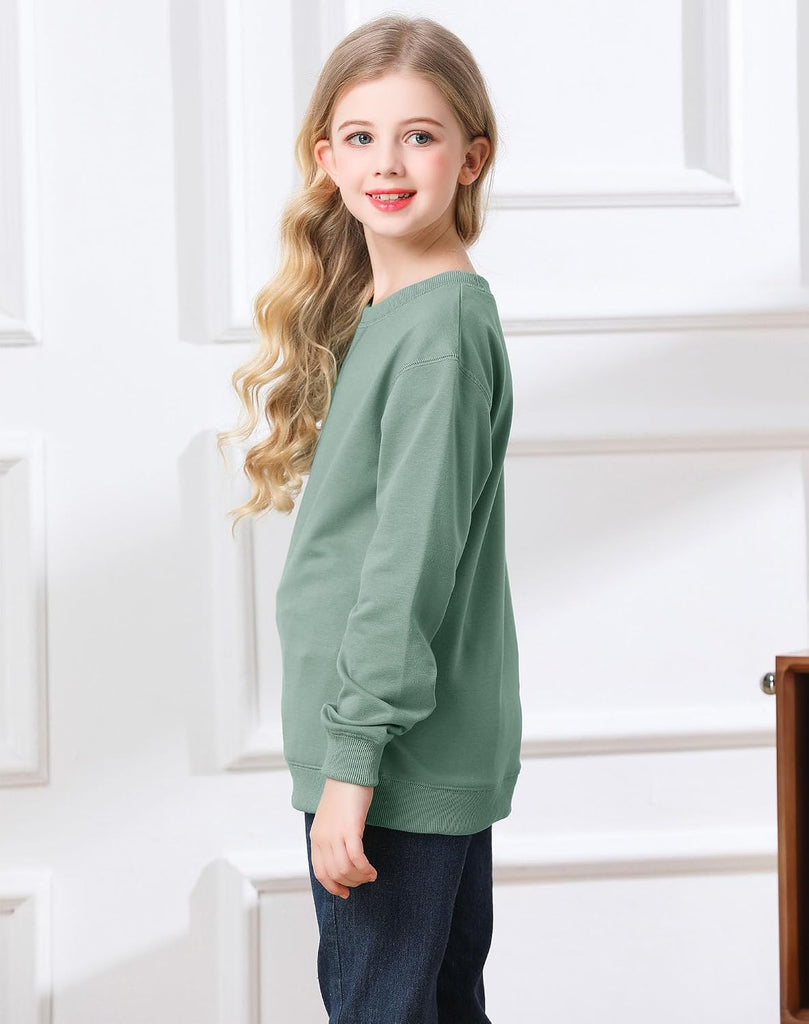 Girls Casual Long Sleeve Sweatshirt Crew Neck Cute Pullover Relaxed Fit Tops