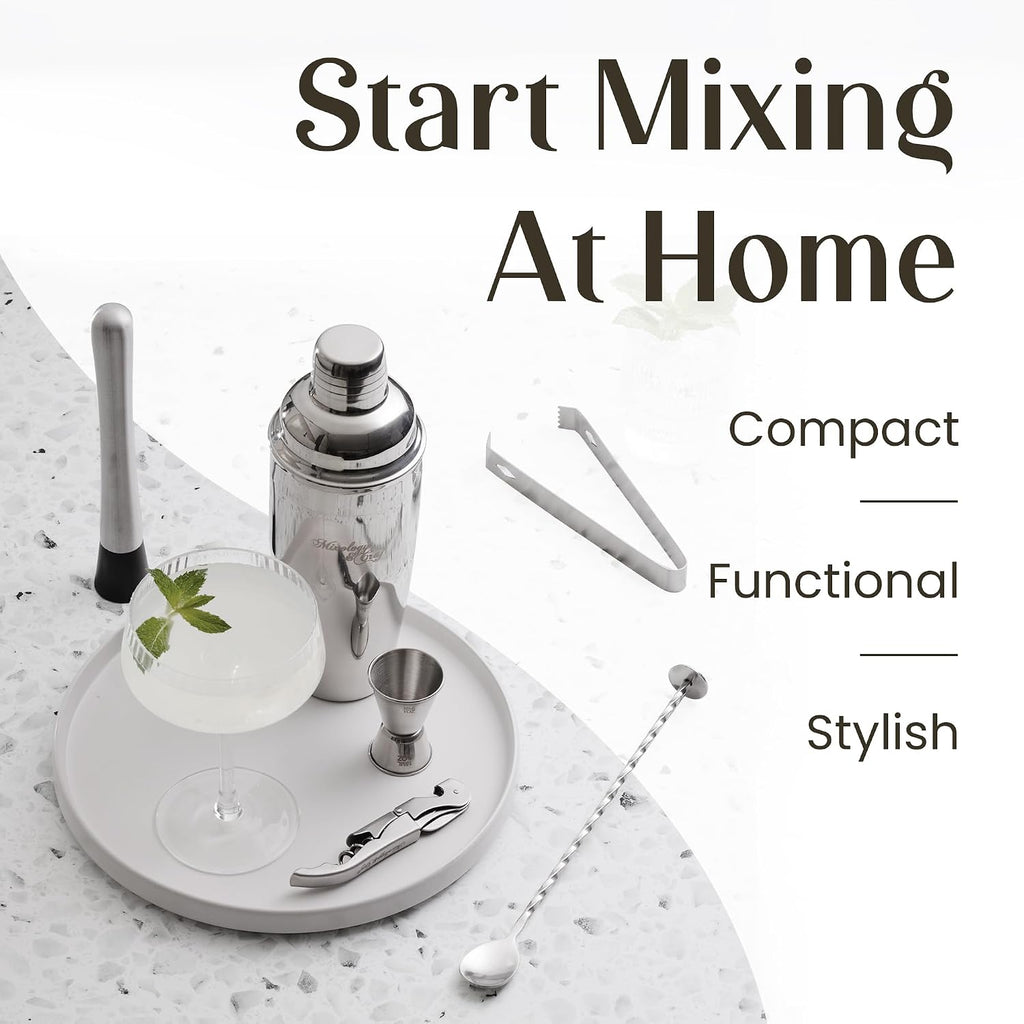 8-Piece Cocktail Shaker Set with Velvet Bag | Complete Kit for Bartenders | Includes Shaker with Strainer, Jigger - Set of 8