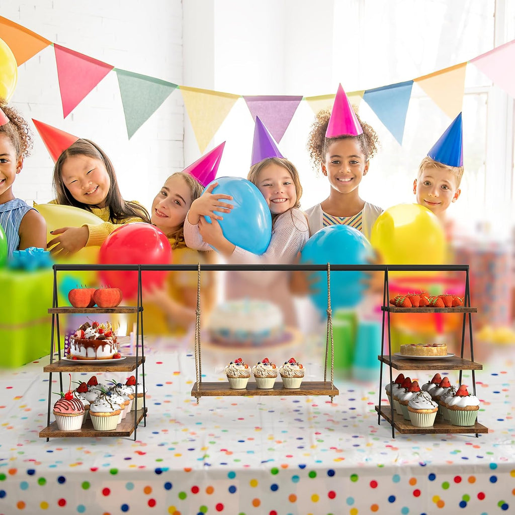 Wooden 3 Tier Cupcake Stand, Wood Cupcake Display Stand with Swing