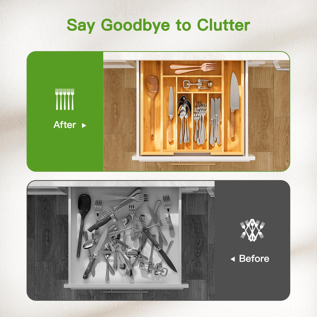 Bamboo Expandable Silverware Drawer Organizer, Natural, Medium