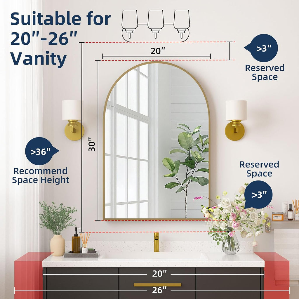 Medicine Cabinets , Gold Arched Medicine Cabinet Recessed or Surface Wall-Mounted,Modern Bathroom Vanity Mirror with