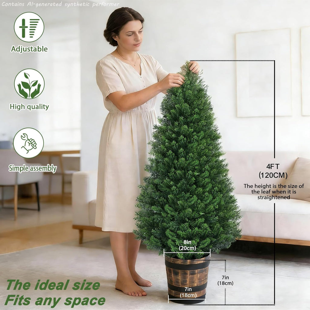 Artificial Cedar Topiary Trees, 4FT Cypress Shrubs Porch Decor