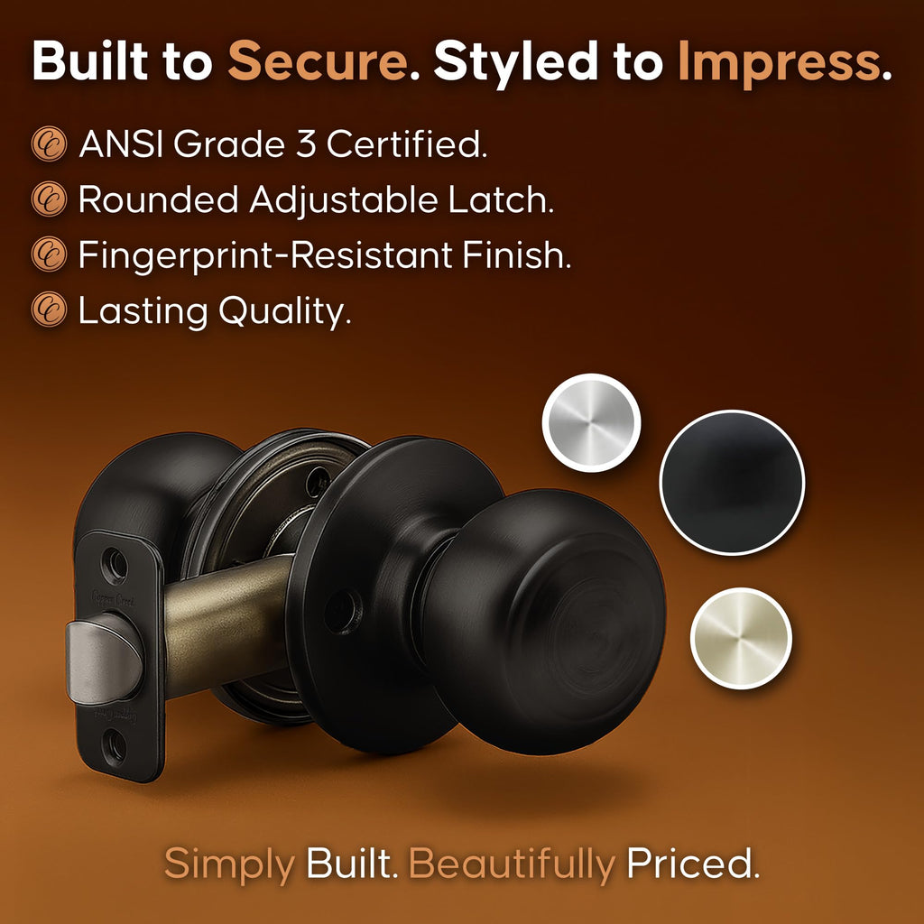Creek Colonial Passage Interior Door Knob - ANSI Grade-3 Certified, Modern Heavy Duty Handle, Easy Install and