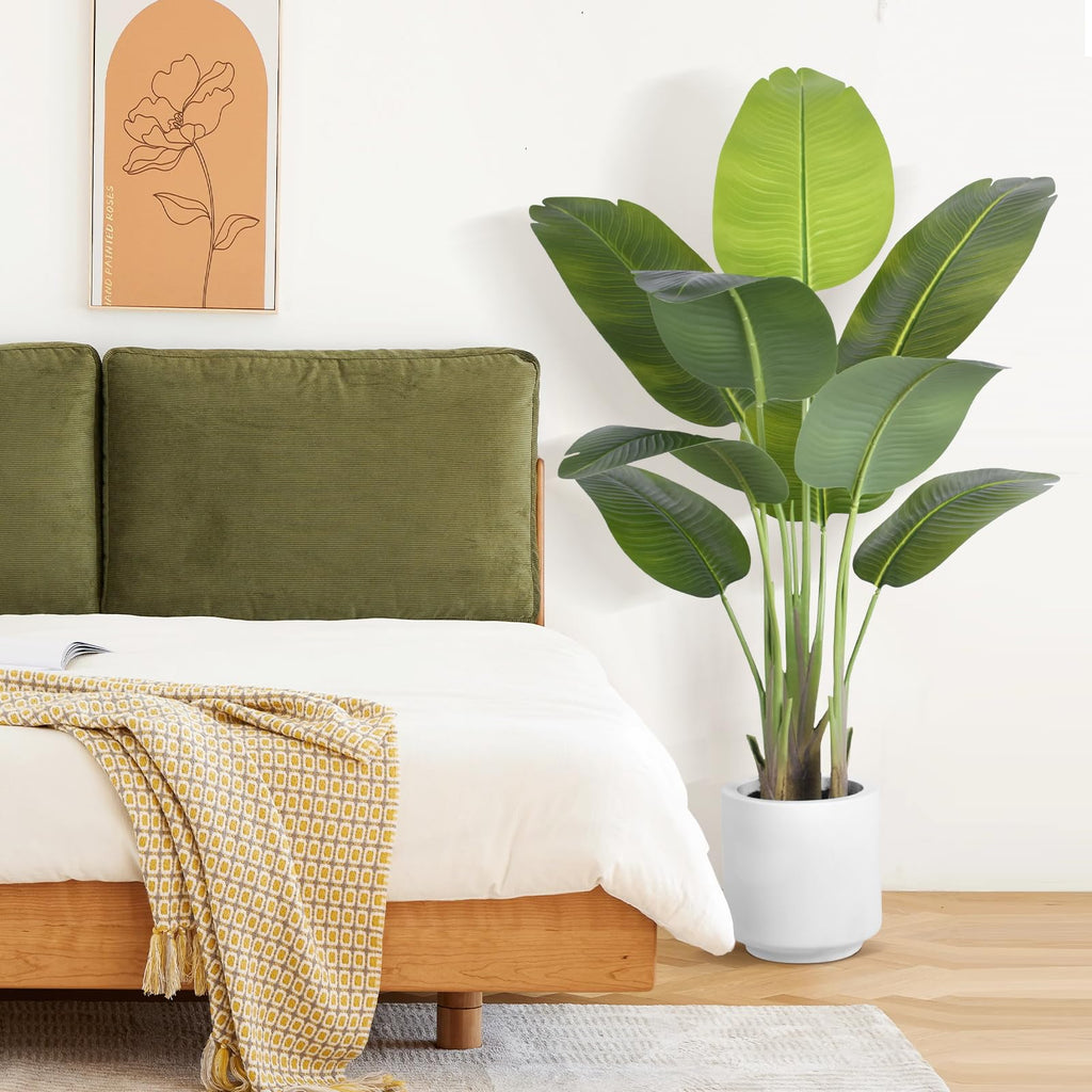 Artificial Bird of Paradise Plant 4Ft Tall Fake Tropical Palm Tree Large Fake Plants with 9 Silk Banana Leaves Faux