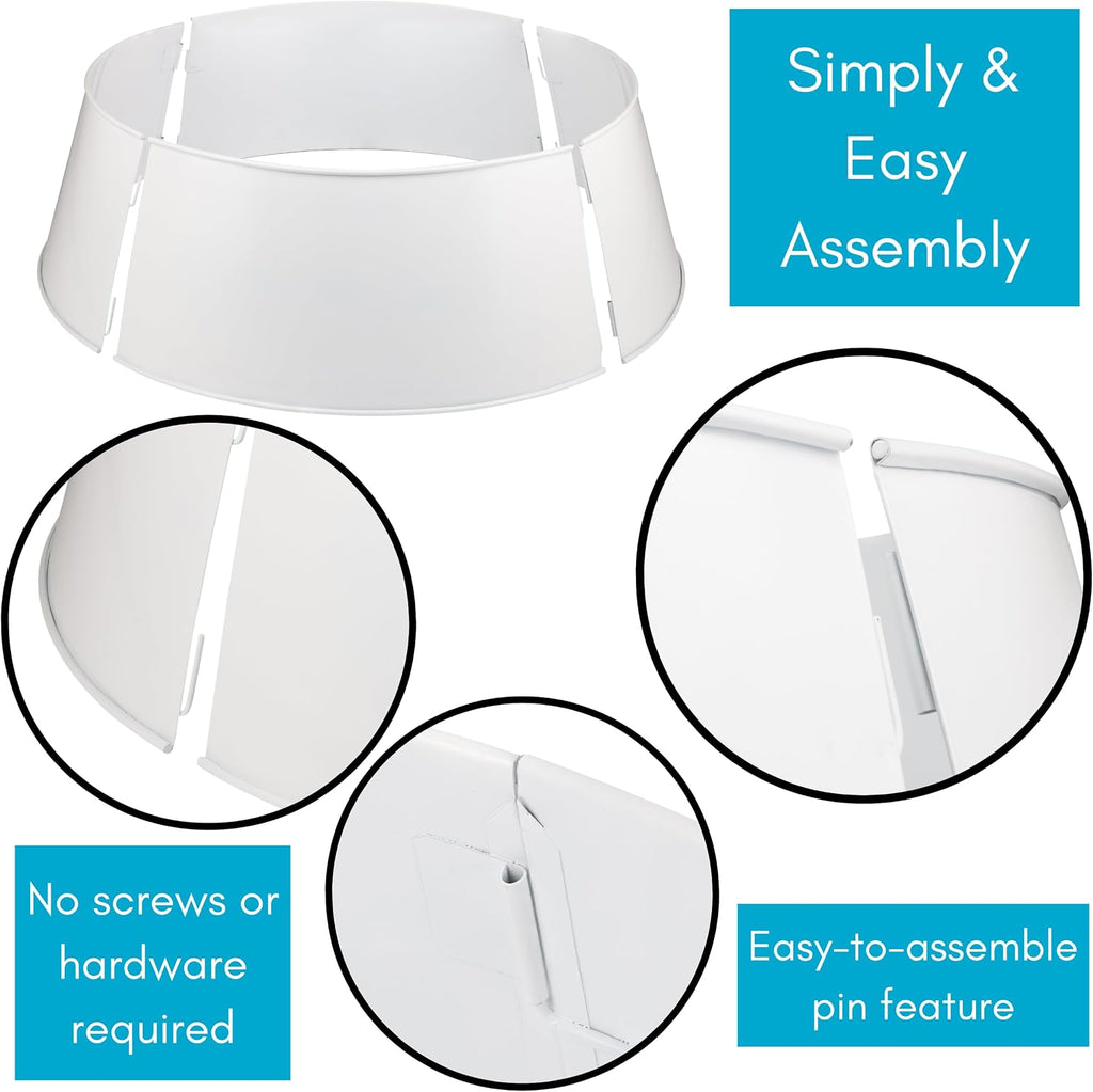 4-Panel Christmas Tree Collar - White - Metal Holiday Skirt Decor - Water Base Protection from Pets