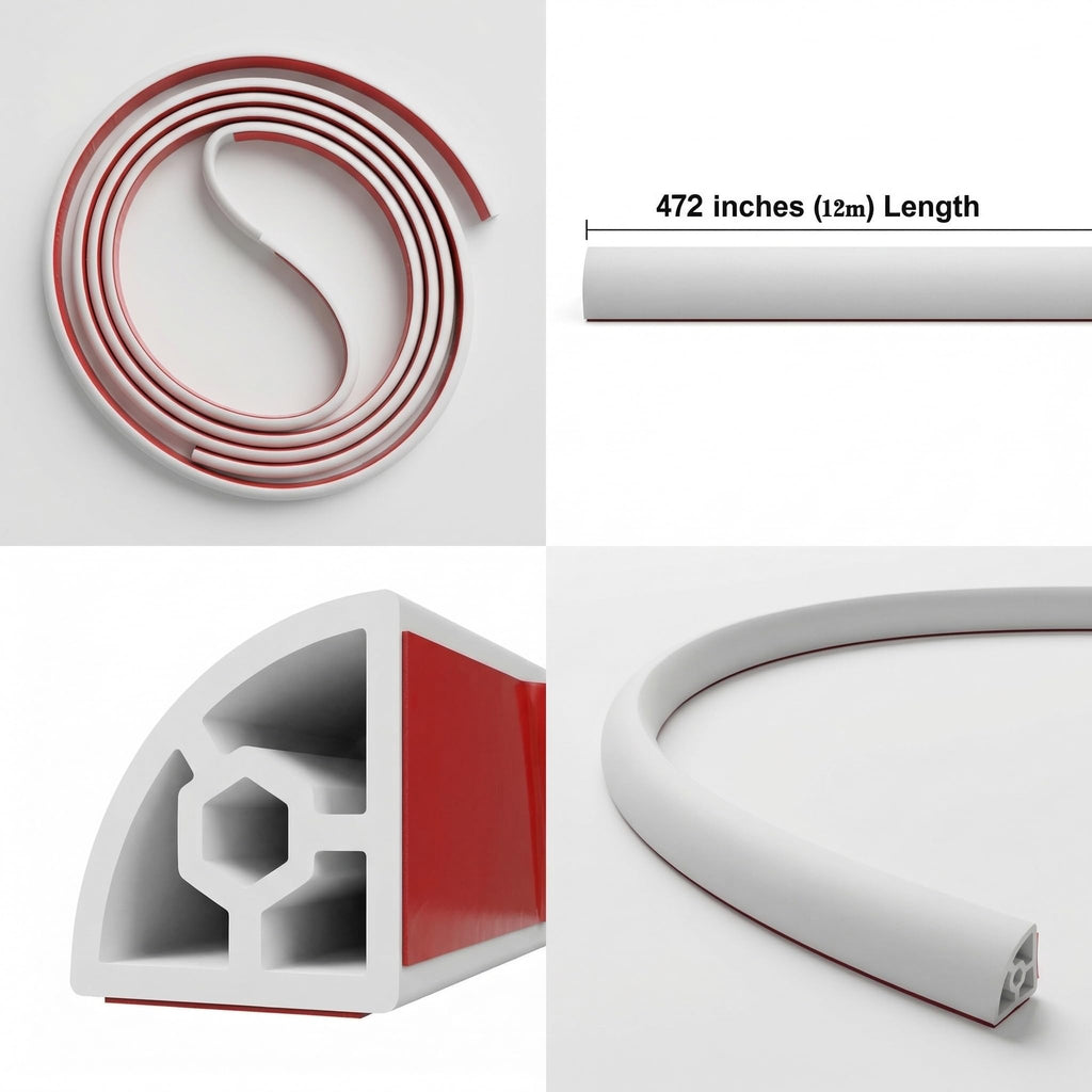 Flexible Quarter Round Molding, 472 Inch Peel and Stick Silicone Shoe Molding Trim, Self-Adhesive Bendable Edge Strip
