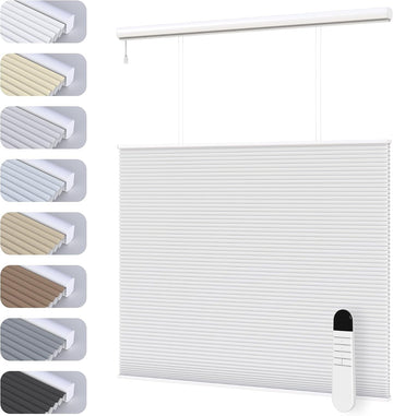 Motorized Top Down Bottom Up Cellular Shades, Smart Electric TDBU Honeycomb Blind with Remote, Blackout or Light