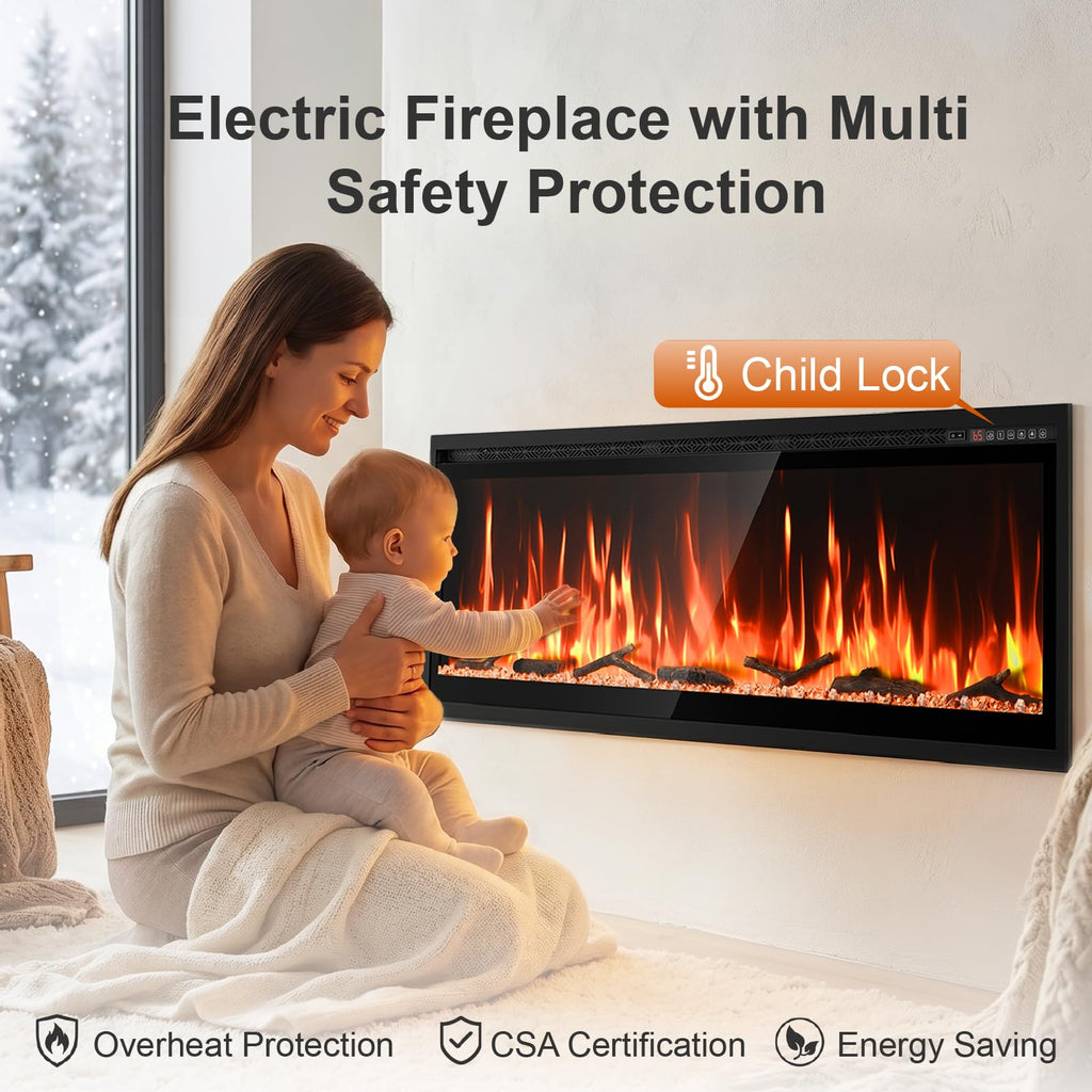 Smart 50" Ultra Thin Linear Electric Fireplace, WiFi & Alexa Smart Control