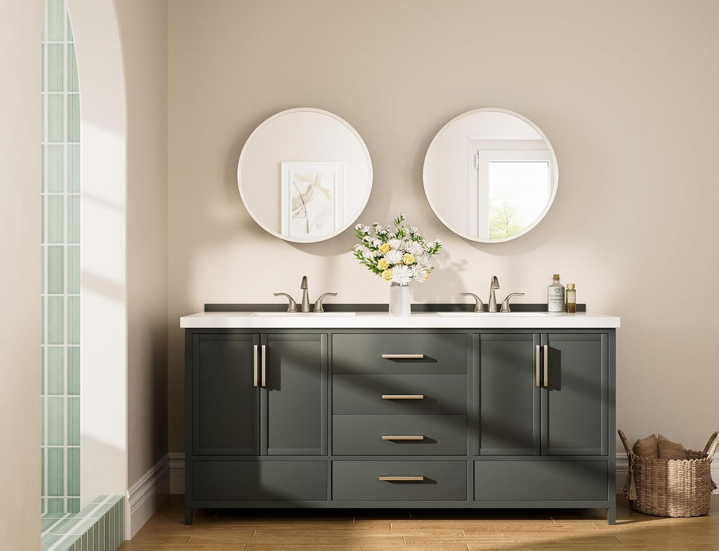 20 Inch Round Medicine Cabinet with Mirror, Brushed Nickel Surface Mount Medicine Cabinet , Framed Circular Bathroom
